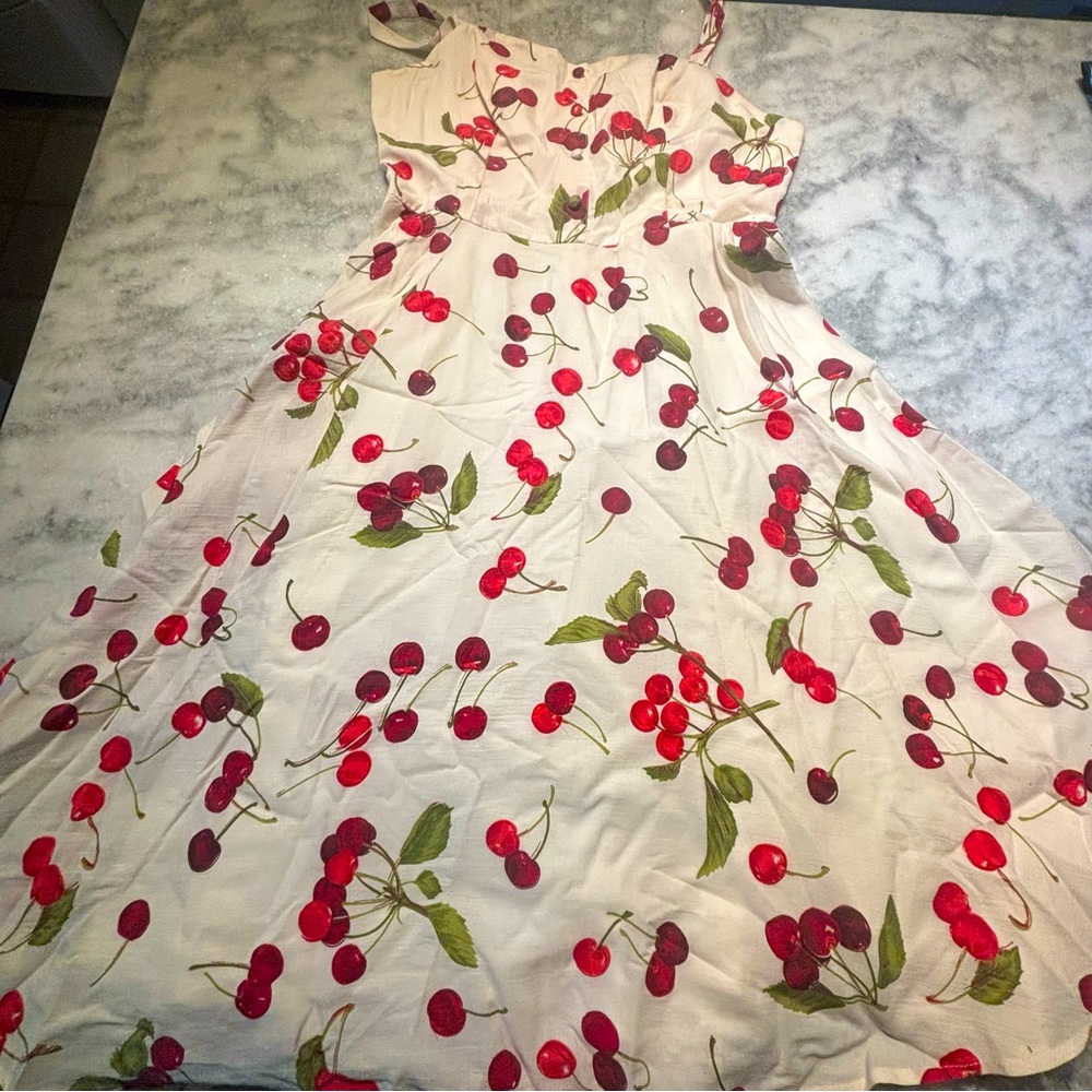 Stop Staring White Cherry Print Sundress